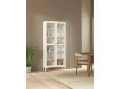 Vitrina Dvastol, Aparador expositor, Vitrina multiusos, Aparador para sala, 89x36 h203 cm, Branco