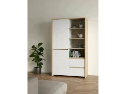 Vitrina Dvecin, Aparador expositor, Vitrina multiusos, Aparador sala, 100x48 h170 cm, Carvalho e Branco