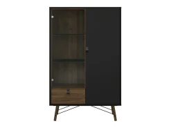 Vitrina Dvell, Aparador expositor, Vitrina multiusos, Aparador sala, 102x40 h162 cm, Preto e Nogueira