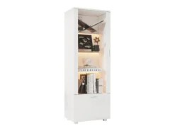 Vitrina envernizada brilhante 50x40x160 cm - con iluminação LED - Porta de acrílico+1 gaveta - Prateleiras de vidro - Painéis de partículas - Branco