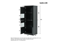 Vitrina envernizada brilhante 61x42x162 cm - con iluminação LED - 2 portas - Prateleiras de vidro ajustáveis - Preto