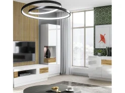 Vitrina, estante, armário KILES nas cores cinza, branco e carvalho. Modelo vitrina esquerda.