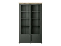 Vitrina grande com 2 portas coleção ASSIA. Cor verde e carvalho.
