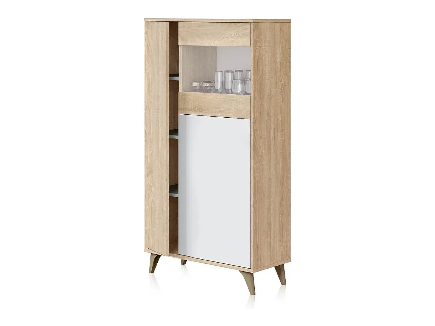 Vitrina Lira Blanco Artik (Blanco Mate) - Roble Canadian