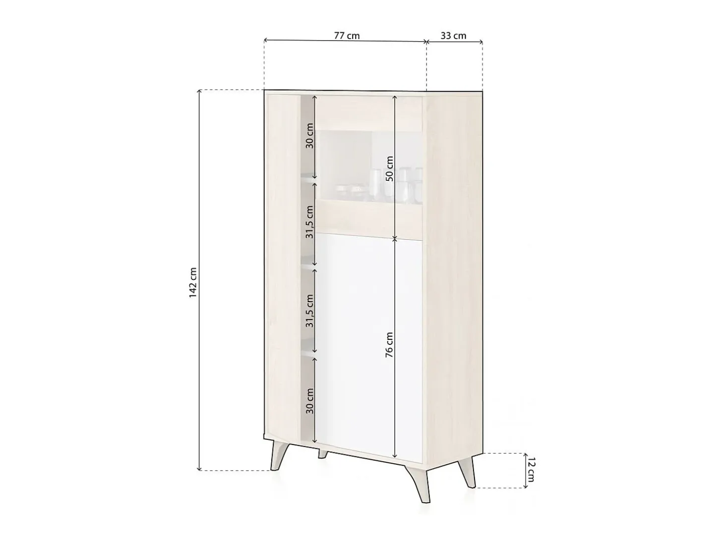Vitrina Lira Blanco Artik (Blanco Mate) - Roble Canadian