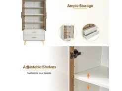 Vitrina moderna com luzes LED e prateleiras removíveis - H 150 cm - 2 portas de vidro e 2 gavetas - Branco