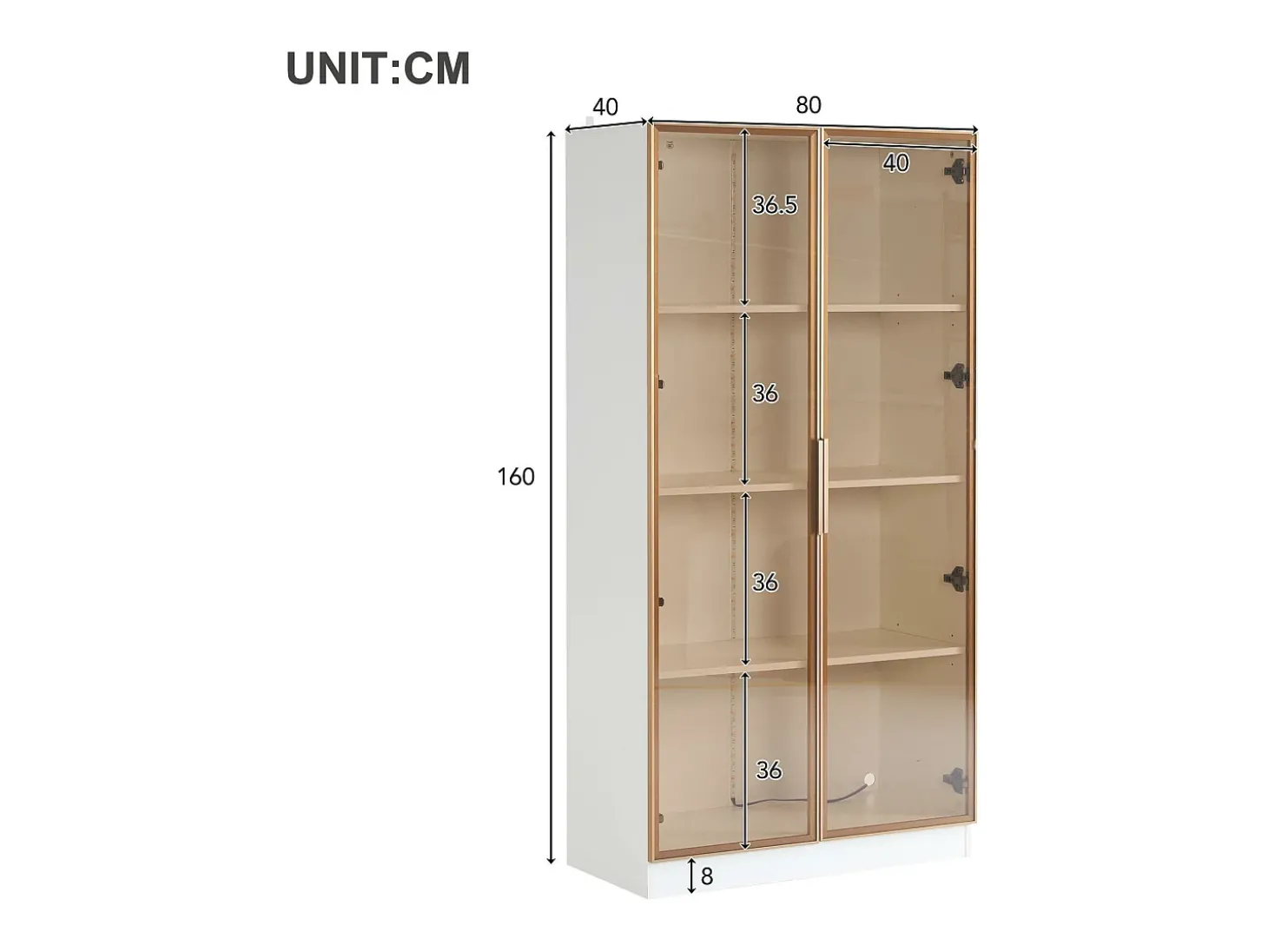 Vitrina moderna com luzes LED em 16 cores - H 160 cm - 2 portas com prateleiras removíveis - Transparente