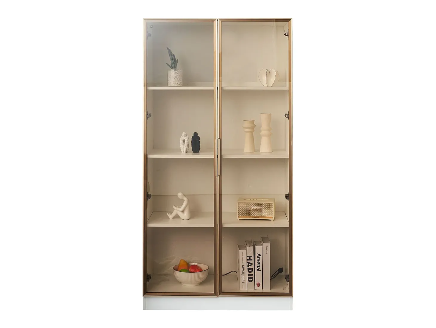 Vitrina moderna com luzes LED em 16 cores - H 160 cm - 2 portas com prateleiras removíveis - Transparente