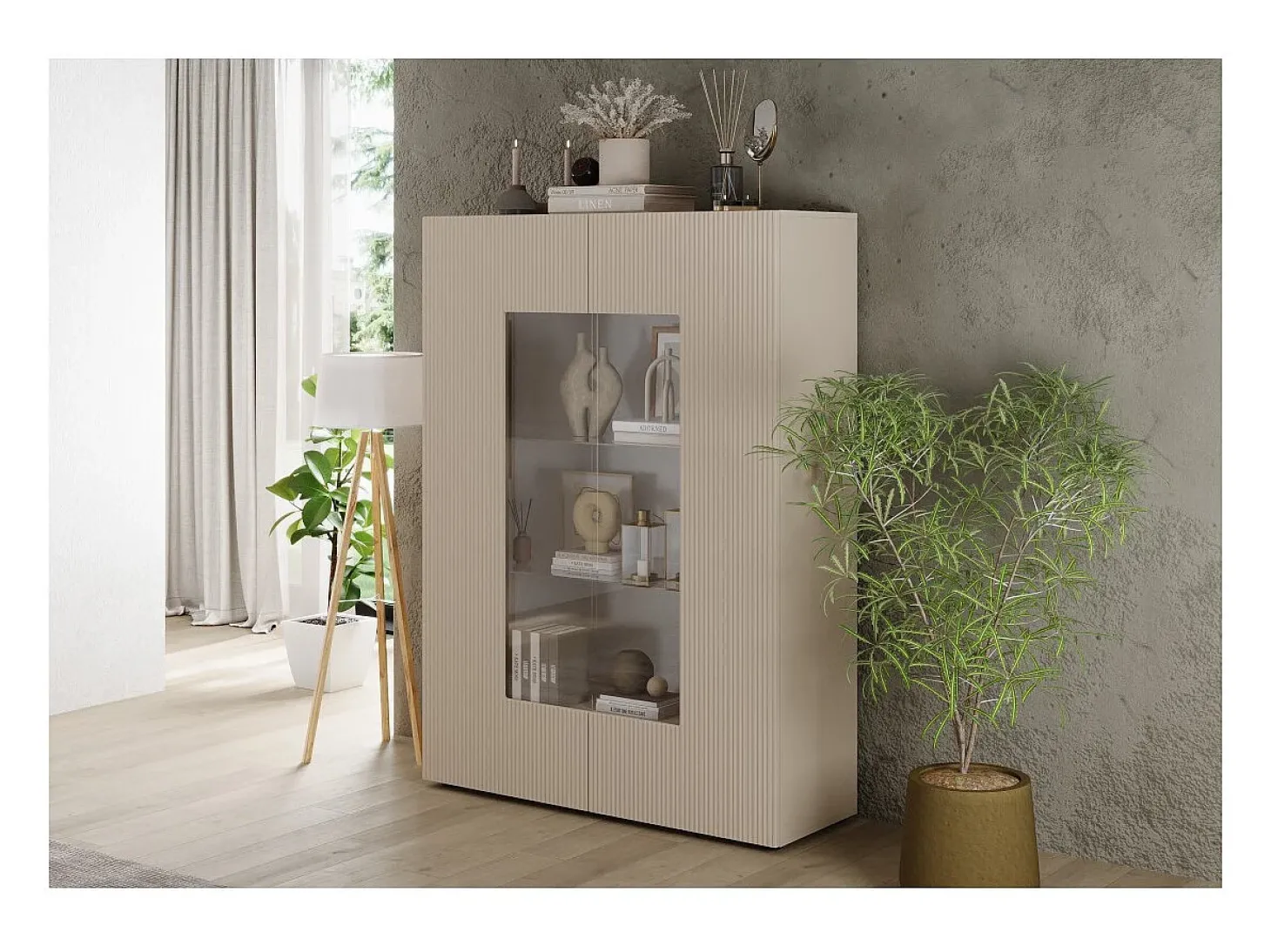 Vitrina SCENA – L121 x A166 x P42 cm – 2 portas – Cor Caxemira