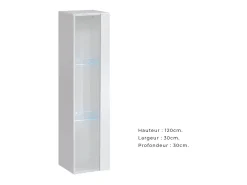 Vitrina suspensa branca pequena com 1 porta de vidro e iluminação LED inclusa. Coleção SWITCH.