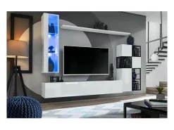 Vitrina suspensa branca pequena com 1 porta de vidro e iluminação LED inclusa. Coleção SWITCH.