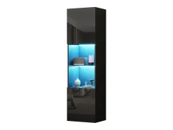 Vitrina 45x35x160 cm - com 2 portas - com iluminação LED - 1 prateleira de vidro - Preto