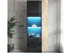 Vitrina 45x35x160 cm - com 2 portas - com iluminação LED - 1 prateleira de vidro - Preto