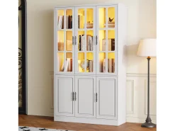 Vitrina 121,5x41x200 cm - con iluminação LED - 6 portas - prateleiras ajustáveis - MDF - branco