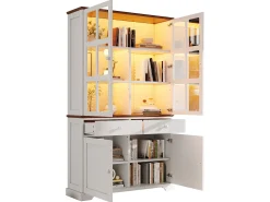 Vitrina 120x36,5x200 cm - con iluminação LED - 2 gavetas e 4 portas - MDF - Branco