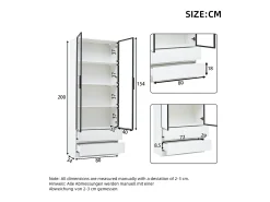 Vitrina 80x34x200 cm - con iluminação LED - con 2 portas e 2 gavetas - Acabamento brilhante - branco
