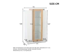 Vitrine 74×40×120 cm - com 3 portas - com iluminação LED - com prateleiras de vidro - branco + natural