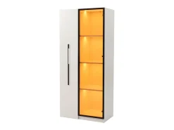 Vitrine 70×40×160 cm - com porta de vidro temperado - 1 porta e 1 gaveta lateral - com iluminação LED - branco
