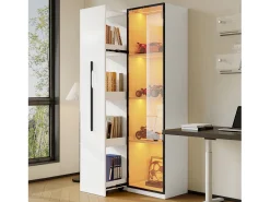 Vitrine 70×40×160 cm - com porta de vidro temperado - 1 porta e 1 gaveta lateral - com iluminação LED - branco