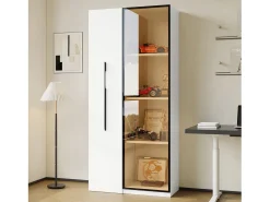 Vitrine 70×40×160 cm - com porta de vidro temperado - 1 porta e 1 gaveta lateral - com iluminação LED - branco