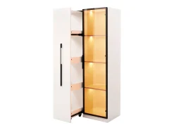 Vitrine 70×40×160 cm - com porta de vidro temperado - 1 porta e 1 gaveta lateral - com iluminação LED - branco