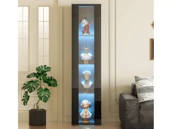 Vitrine 40×29×170 cm - iluminação LED multicolor com controle remoto - divisórias de vidro - preto