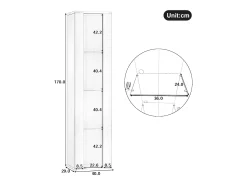 Vitrine 40×29×170 cm - iluminação LED multicolor com controle remoto - divisórias de vidro - branco