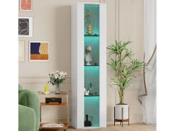 Vitrine 40×29×170 cm - iluminação LED multicolor com controle remoto - divisórias de vidro - branco