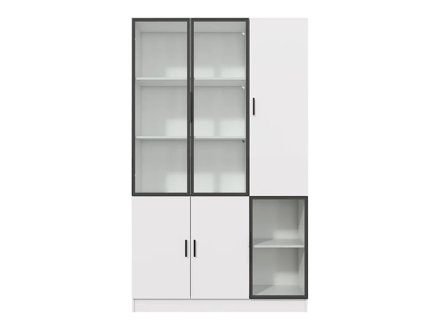 Vitrine 120×35×200 cm - portas envidraçadas - 6 portas - com iluminação LED - painel de partículas + vidro temperado - branco