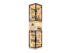 Vitrine 205 cm de altura - Iluminação LED - 4 portas de vidro - Fundo espelho - Armazenamento aberto - Painéis de partículas - Branc