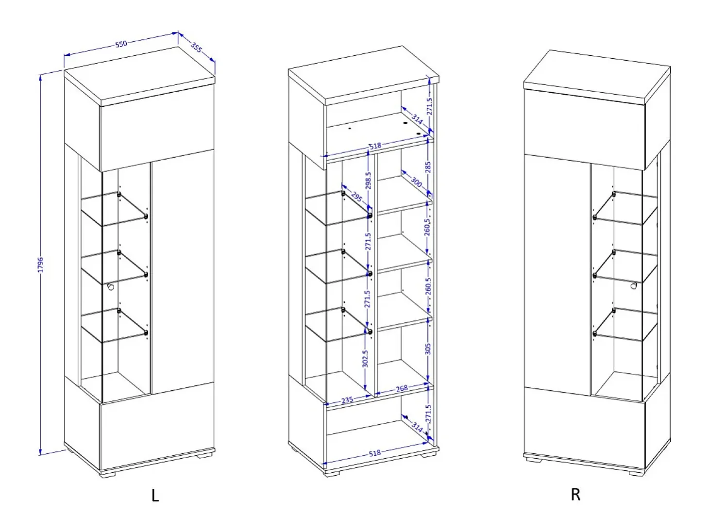 Vitrine 1 porta coleção NESS – Acabamento Congo & Antracite – 10 nichos de armazenamento – Sem LED