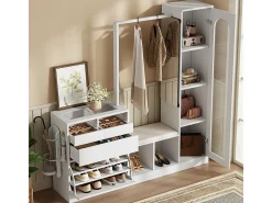 Vitrine 1 porta de vidro 6 em 1 - com LED, Espelho, móvel de sapatos de abater, penteadeira, 2 gavetas - 163x35x161cm