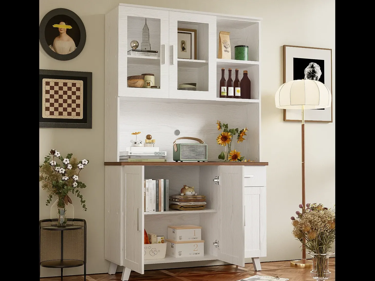 Vitrine A 190 cm - 5 portas 1 gaveta 3 compartimentos - aglomerado - Branco