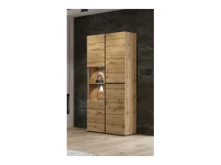 Vitrine alta 2 portas coleção HAVANA com LED integrado. Cor carvalho e preto.