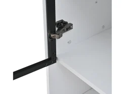 Vitrine alta branca de 80x34x180 cm com gaveta, portas de vidro e iluminação LED.
