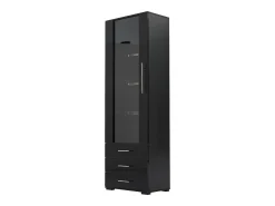 Vitrine alta com 3 gavetas e 1 porta em acrílico, estrutura em MDF lacado preto, LED incluído - 60x35x180cm
