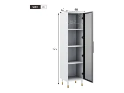 Vitrine alta de vidro - 40 x 40 x 170 cm - com portas + LEDs + prateleiras - aglomerado - branca