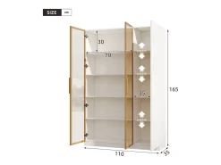 Vitrine alta de vidro - 110 x 35 x 165 cm - com 3 portas + LEDs + prateleiras ajustáveis - MDF - branca