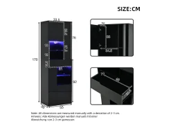 Vitrine alto brilho 55x38x170 cm - 1 gaveta e 4 portas - com iluminação LED - Preto