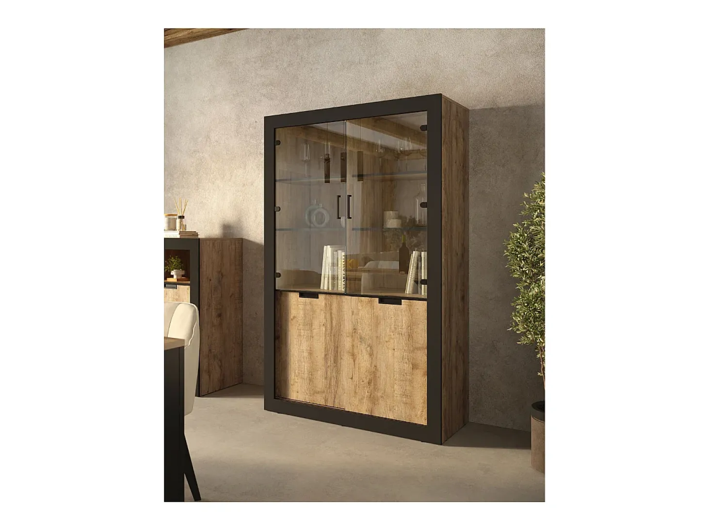 Vitrine AMBIHOME DAVOR - Carvalho/Preto, C120xA187xP45cm