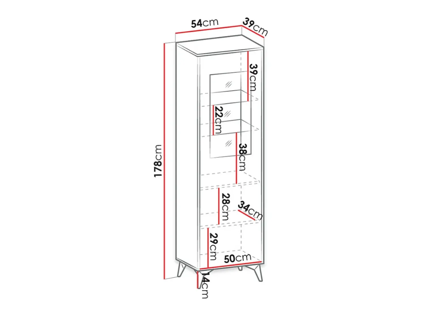 Vitrine AMBIHOME JESS - Preto/Carvalho, C54xP39xA178cm