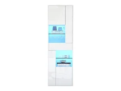 Vitrine branca com 1 gaveta, 4 portas e iluminação LED, prateleiras em vidro, 55x38x170 cm