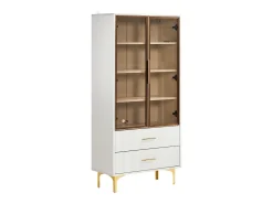Vitrine branca com 2 portas de vidro marrom e 2 gavetas, LED incluso - 70x35x150cm