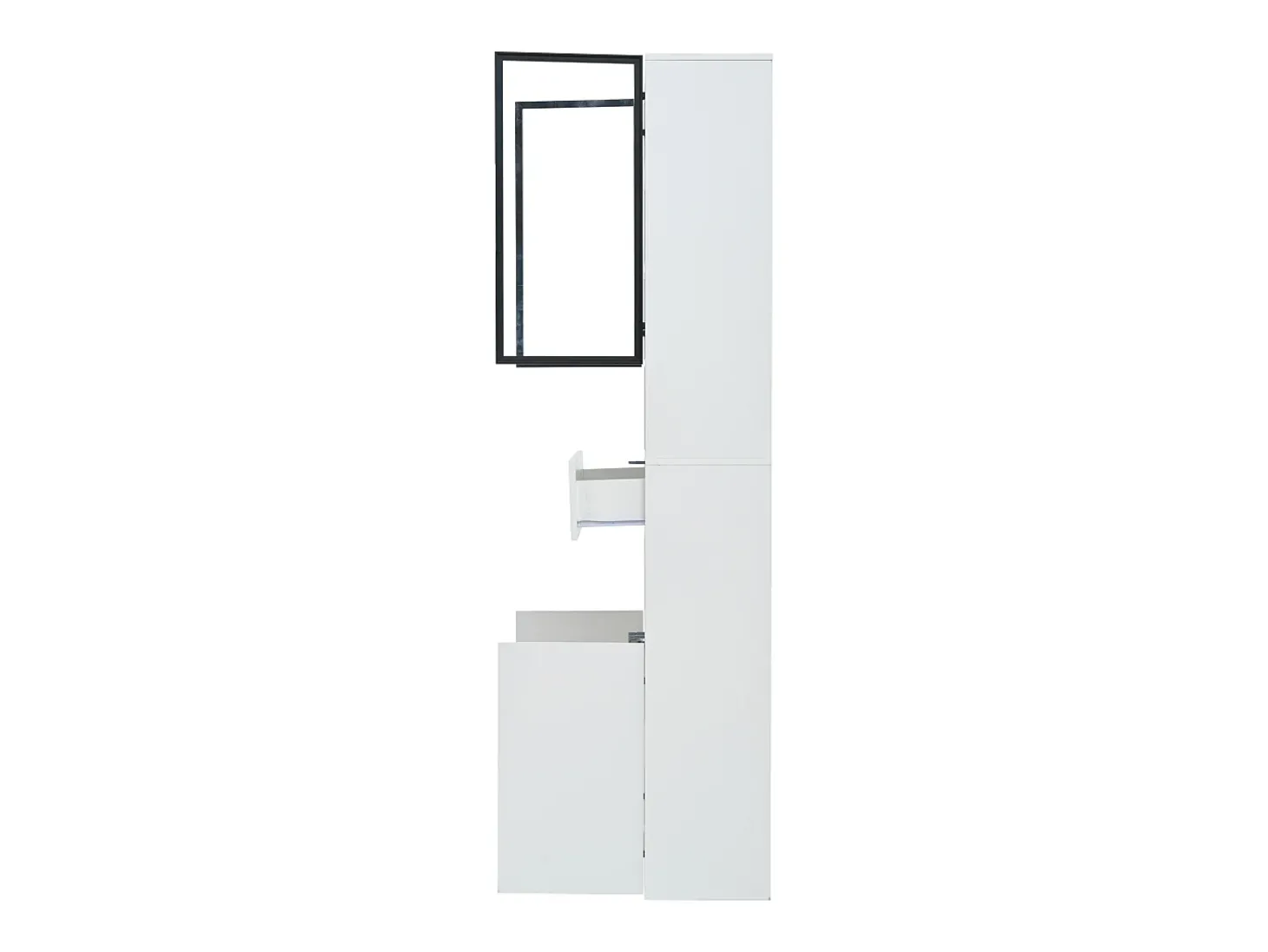 Vitrine branca com 2 portas, 2 portas de vidro, gaveta e luzes LED, aglomerado