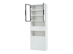 Vitrine branca com iluminação LED - Vitrine com 2 portas de vidro e 2 portas de madeira - 1 gaveta e espaço de arrumação aberto