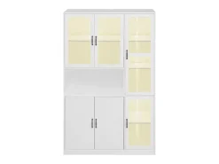 Vitrine branca com iluminação LED e portas para armazenamento em sala de estar/quarto.