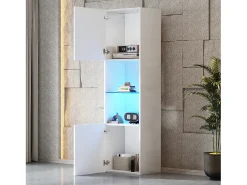 Vitrine branca de alto brilho com 2 portas e 1 prateleira de vidro, LED incluído - 45x35x160cm