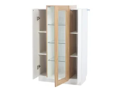 Vitrine branca 74x40x120cm com 3 portas, sendo 1 de acrílico, prateleiras de vidro, LED incluso