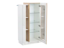 Vitrine branca 74x40x120cm com 3 portas, sendo 1 de acrílico, prateleiras de vidro, LED incluso