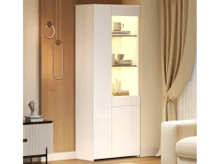 Vitrine brilhante 70×35×180 cm - com iluminação LED - 2 portas e 1 gaveta - branco
